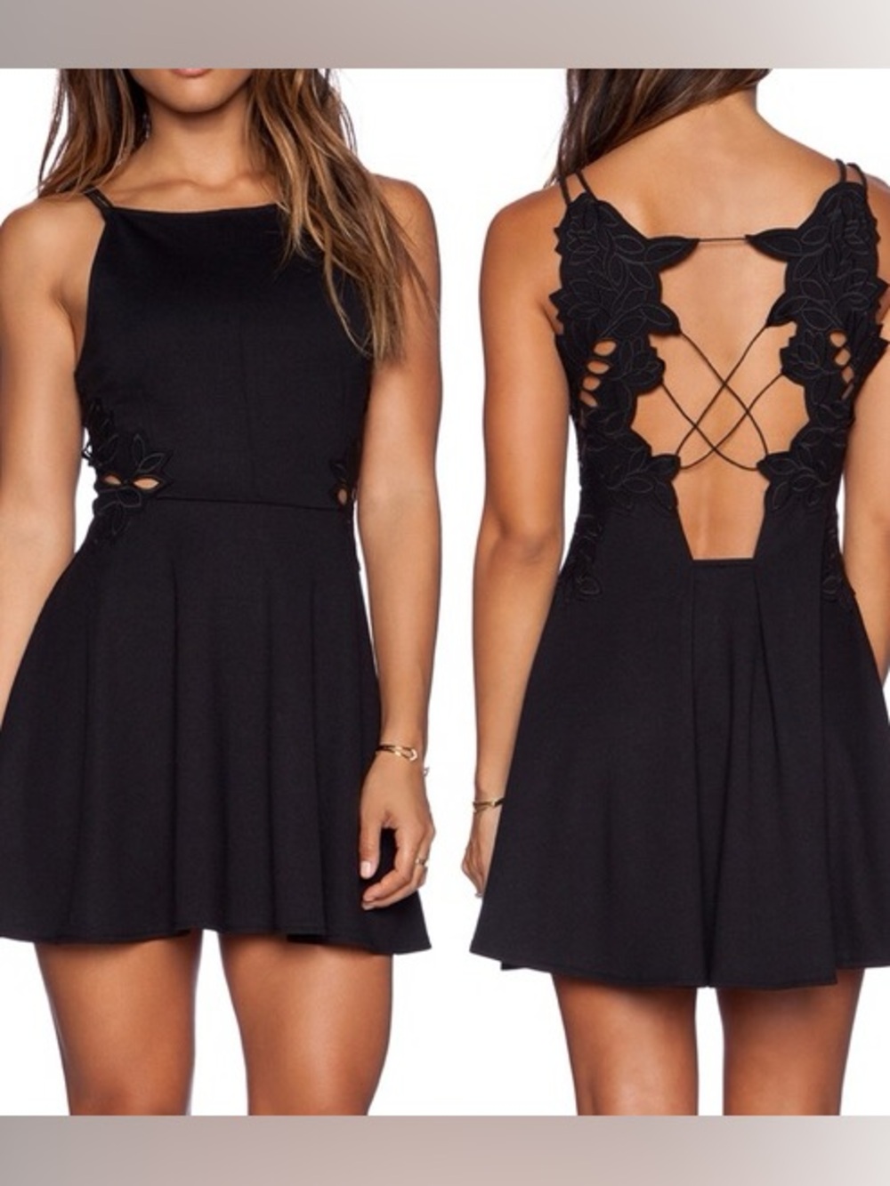 Free People Cha Cha Ponte Like A Dream Dress Black M Embroidered Lace Cutouts